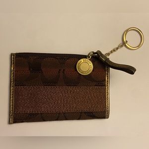 Designer Coach Brown Signature Logo Mini Wallet/Coin Purse/ID holder